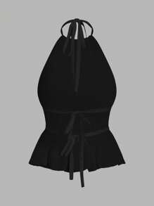 SHEIN EZwear Top de tirantes de cuello halter de unicolor para mujer, minimalista y de moda, adecuado para el verano