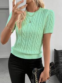 EMERY ROSE European & American New Blogger-Style Twisted Rope 3D Design Casual Round Neck Knit Sweater, Autumn/Winter - Mint Green - View 8