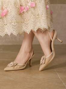 MOTF PREMIUM WOMEN'S ELEGANT STEREO FLORAL POINTED TOE HIGH HEELS, SPRING SHOES, SPRING BREAK EASTER PROM HEELS - Apricot - View 3