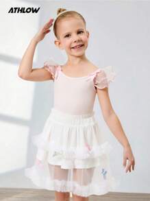 SHEIN Young Girls 2pcs Set Including Spaghetti Strap Bow Decor Ballet Dance Leotard Jumpsuit, Spring/Summer - Dusty Pink - View 8