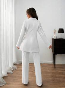 EURMUSE WOMEN ELEGANT SUIT SET WITH BELT DETAILED - White - View 2