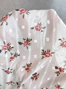 SHEIN Maternity Vacation Ditsy Floral Ruffle Tie Back Blouse - Pink - View 6