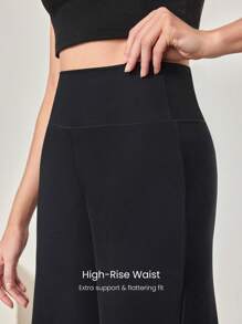 GLOWMODE 23 英寸莫代尔丝滑高腰阔腿喇叭裤日常休闲装 - 黑色 - 查看 4