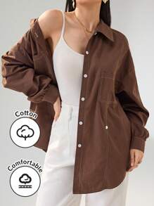 Heiryn 女士休闲收腰宽松衬衫 - 咖啡棕 - 查看 3