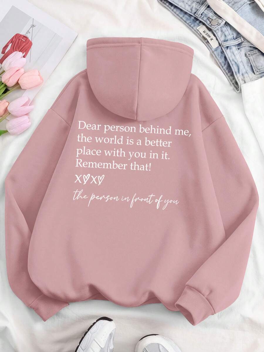 INAWLY Women's Slogan Print Loose Fit Casual Long Sleeve Hoodie, Autumn/Winter,Graduation,Teacher,Back To School Pullover Fall - Dusty Pink - View 1