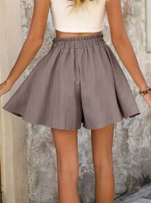 Breezaya Women's Solid Color Frill Trim Drawstring Waist Loose Casual Culottes - Dusty Purple - View 2