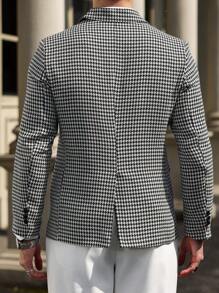 Manfinity Mode Blazer d'affaires casual à manches longues col châle à carreaux pour homme, pour l'automne - Noir et Blanc - Voir 2