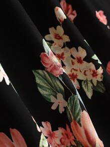 EMERY ROSE 大码无袖简约休闲花卉印花连衣裙，适合夏季 - 黑色 - 查看 4