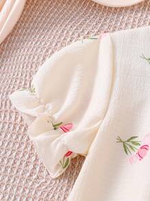 Little Girls Floral Print Ruffle Trim Short Sleeve Nightgown Sleepwear - Pink - View 4