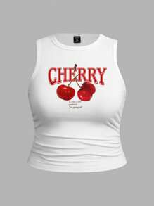 SHEIN EZwear 3-Piece Set Plus Size Women's Casual Simple Leopard Cherry Bow Pattern Tank Tops For Summer Back To School