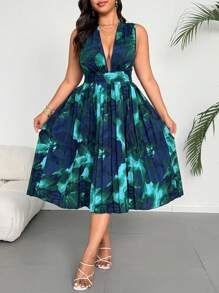 Flirla Vestido de mujer talla grande con escote en V profundo, cuello halter, espalda descubierta, plisado y personalizado, para vacaciones o fiesta, sexy - Azul - Ver 7