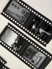SHEIN 5 stuks zwarte 4"X6" / 5"X7" retro filmstijl decoratieve fotolijsten, lichtgewicht fotografische achtergrond