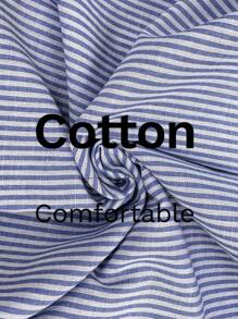 SHEIN LUNE Boho Women Clothing Elegant Women Blouses Women's Blue & White Striped Casual/Office Shirt For Spring - Blue and White - View 6