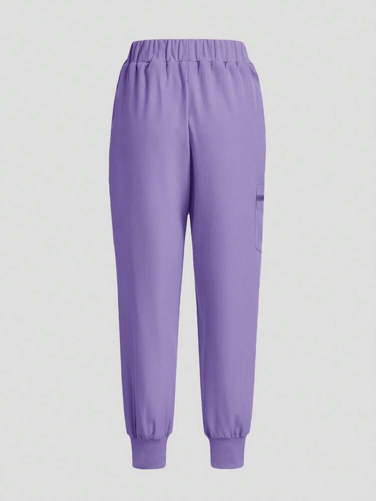 TaskEZ Solid Color Short Sleeve & Pants Scrub Uniform Set - Purple - View 5