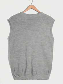 RueChic Men Solid Waffle Knitted Regular Sweater Vest - Grey - View 2