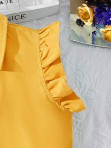 Tween Girl Ruffled Collar Midi Dress With Woven Waist Belt,Holiday,Summer,Travel - Yellow - View 9
