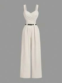 SHEIN Tall Casual Commuting Solid Color Jumpsuit With Belt - Apricot - View 1