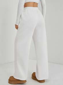 SHEIN PETITE Pantalones deportivos de pierna recta con detalles de piedras para mujer, ideal para otoño