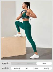 GLOWMODE 24" Powersculpt™ Flattering Butt Seam Reflective Hem Leggings High Impact Workout Running Training Gym - Dark Green - View 6