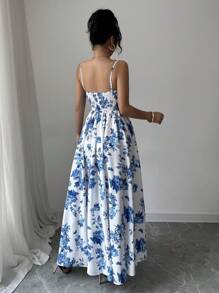 SHEIN Raffinéa Spring/Summer Sleeveless Butterfly Printed Dress, Suitable For Outdoor Activities, Parties, Graduations, Dances And Festivals - Blue and White - View 2
