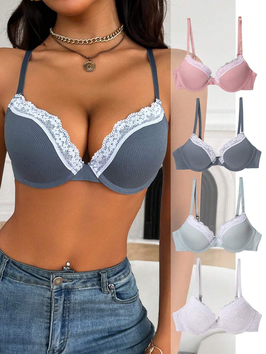 Bộ 4 áo ngực có gọng ren thời trang cho nữ - Nhiều màu - Xem 1