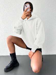 EURMUSE Women's Solid Color Drop Shoulder Hoodie