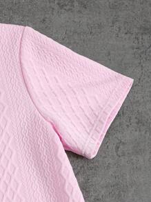 SHEIN Explorewe Textured Short Sleeve Shirt For Teenagers, Casual Stand Collar Slim Fit Korean Style Top. This Shirt Is Suitable For Teenagers To Wear In Various Occasions, Whether For Casual Daily Wear, School Activities, Gathering With Friends, Or Family Outings. - Brown - View 5