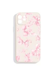 ROMWE Kawaii Sweet Style Butterfly Pattern Acrylic Soft Silicone Phone Case Cover, Compatible With IPhone 12/13/14 Series