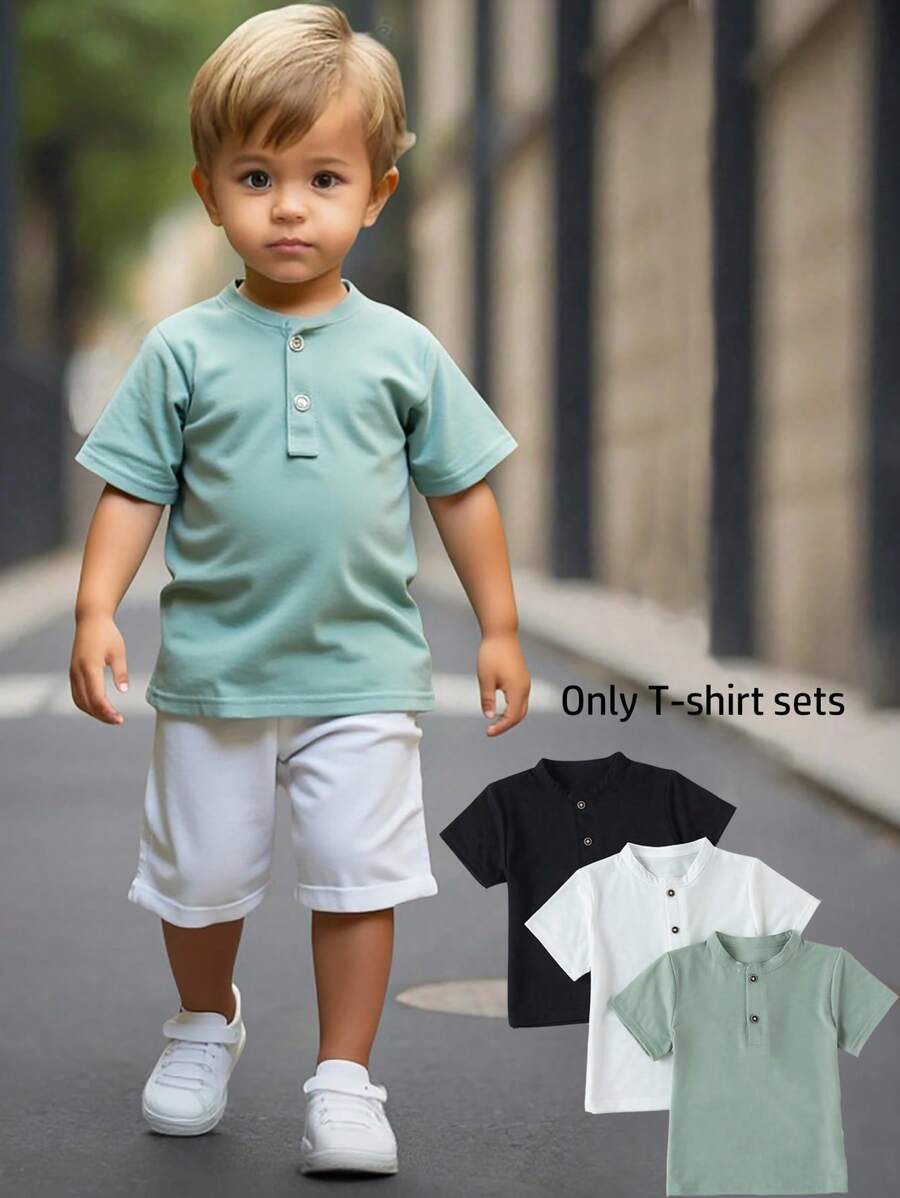 SHEIN Young Boy 3pcs Solid Polo Shirt - Multicolor - View 1