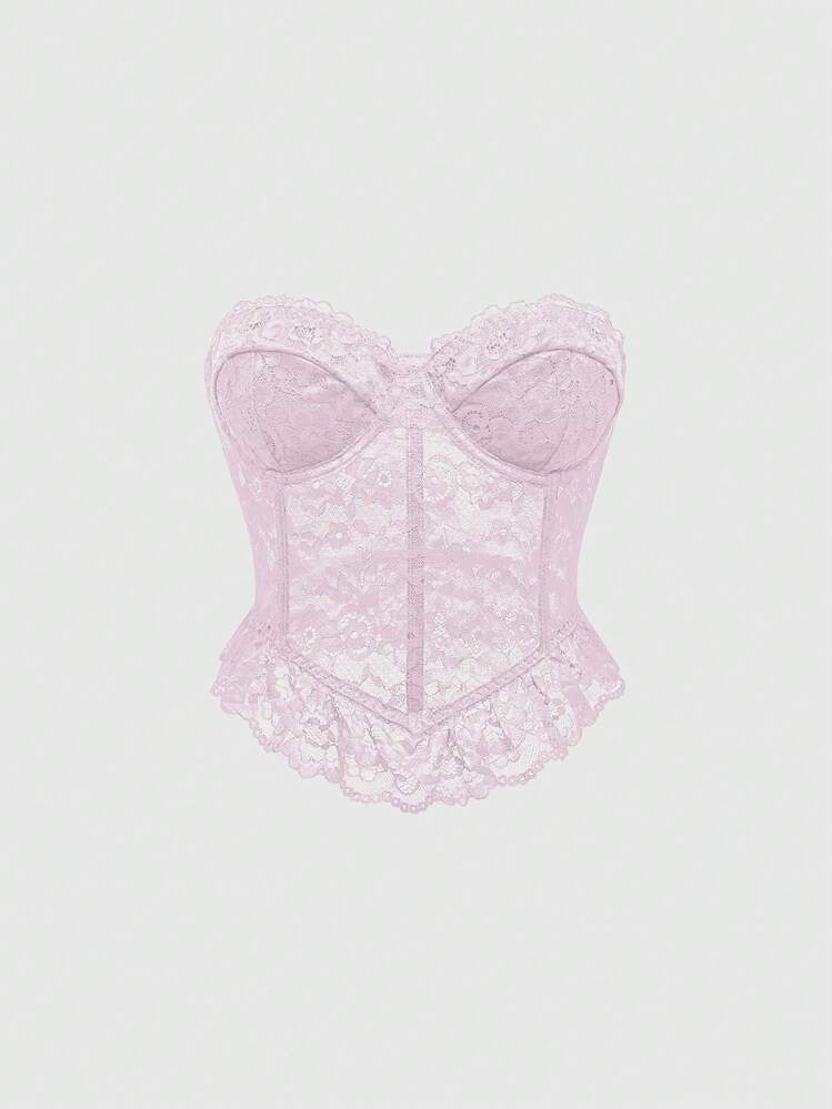 ROMWE Kawaii Áo ren mỏng ngọt ngào cho nữ, thời trang cho mùa hè - Màu Hồng baby - Xem 1