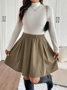 SHEIN Frenchy 大码松紧腰褶皱拉链迷你裙