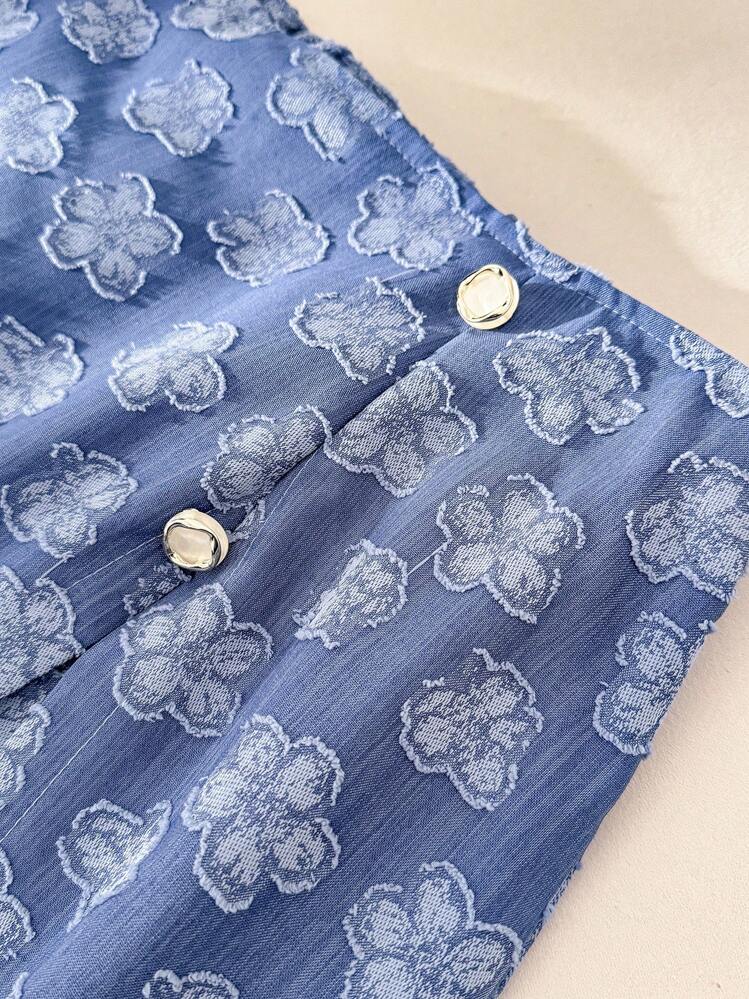 SHEIN Frenchy Plus Size Casual Resort Blue Cutout Split Skort - Blue - View 4