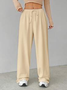 SHEIN Tall Soft White Knitted Home Baggy Pants, Loose Pants - Apricot - View 1