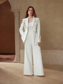 MOTF PREMIUM BLAZER À BRODERIE FLORALE STRUCTURÉE - Blanc - Voir 5