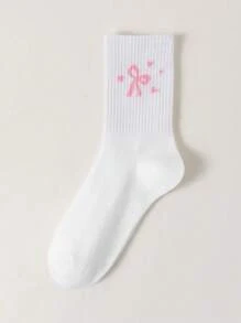 DOMINATE Calzini bianchi a metà polpaccio da donna con design a fiocco rosa artistico - Multicolore - Visualizzare 3