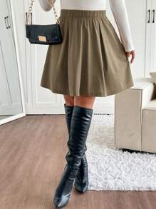 SHEIN Frenchy 大码松紧腰褶皱拉链迷你裙