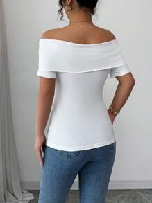 Elenzga Blusa bianca elegante e floreale con spalle scoperte, maniche corte, unica e alla moda, adatta per l'estate