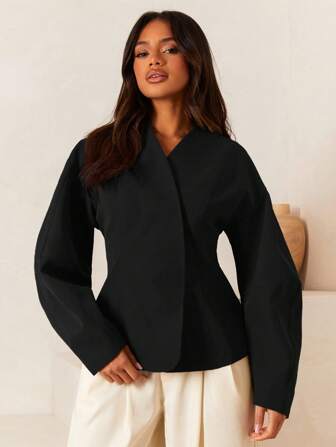 Athîral Kvinnors enfärgade Drop Shoulder Långärmad Casual Jacka, höst/vinter