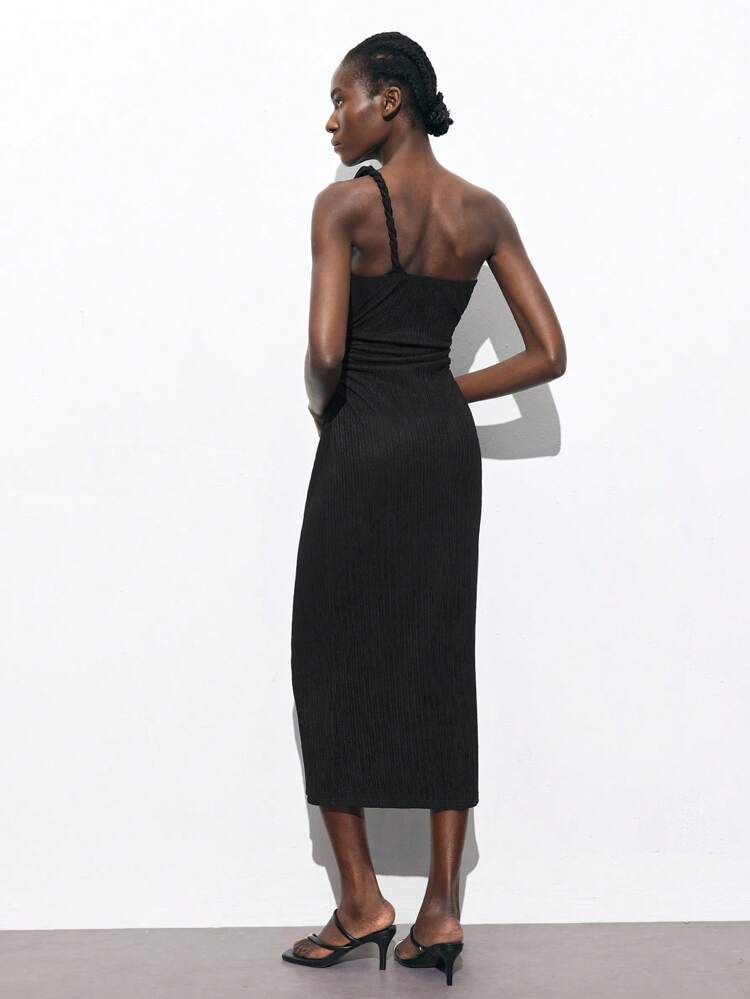 SHEIN Maija 2025 New Asymmetrical Cut Asymmetric Shoulder Design, Waist Cinching Detail, Music Festival Beach Vacation Daily Casual Romantic Urban Vacation Suitable For Going Out, Party, Wedding, St. Patrick's Day, Break, Easter, Ladies Dress,Autumn Outfits For Women