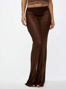 SUMWON WOMEN Váy Maxi Lưới Trong Suốt Cạp Cao Dài Đến Sàn Trong Suốt Phủ Váy Dạ Hội Lễ Hội Bãi Biển Nhiều Lớp Thiết Kế Thời Trang - Cà phê nâu - Xem 6