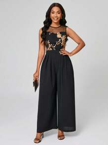 Lyxana Women's Elegant Lace Sequins Jumpsuit, Casual Holiday Wear