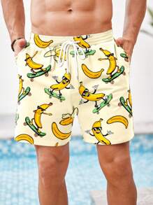 Manfinity RSRT Men's Cartoon Print Drawstring Waist Pocket Casual Shorts