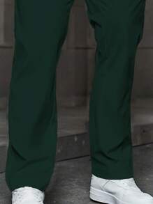 Manfinity Homme Men's Solid Color Drawstring Waist Pockets Straight Casual Loose Pants Men Pants Classic - Dark Green - View 5