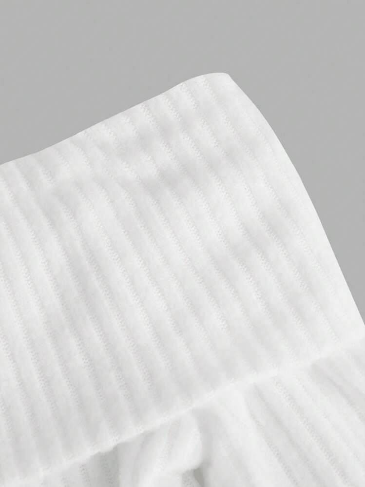 SHEIN Girlism 少女針織實色露肩休閒T恤 - 白色 - 查看 3