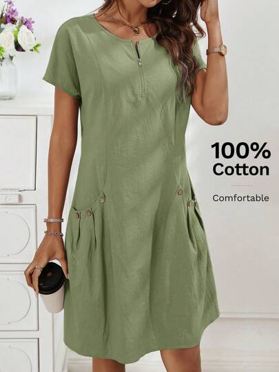 SHEIN LUNE Zipper Neckline Women's Double Pocket Dress