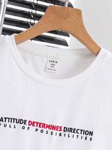 SHEIN Tween Boys Sporty 2 Pieces Set Slogan Graphic Colorful Graffiti Round Neck Short Sleeve T-Shirt And Shorts
