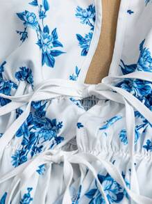 Flirla Plus Size Backless Floral Print Tank Top