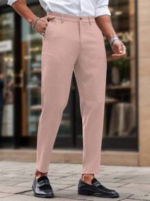 Manfinity Bizformal Fitted Solid Color Minimalist Casual Pants, Suitable For Summer Business Casual Men Pants Men Clothes Men Pants Men Suit Pants Men Dress Pants Men Suit Pants - Pink - View 4