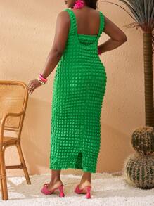 Slaydiva Vestido verde ajustado y largo sin tirantes tipo ajustado para vacaciones, talla grande, para primavera/verano - Verde - Ver 2