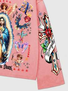 ROMWE MEN Goth 男士图案印花套头连帽衫，适合休闲穿着，春夏季